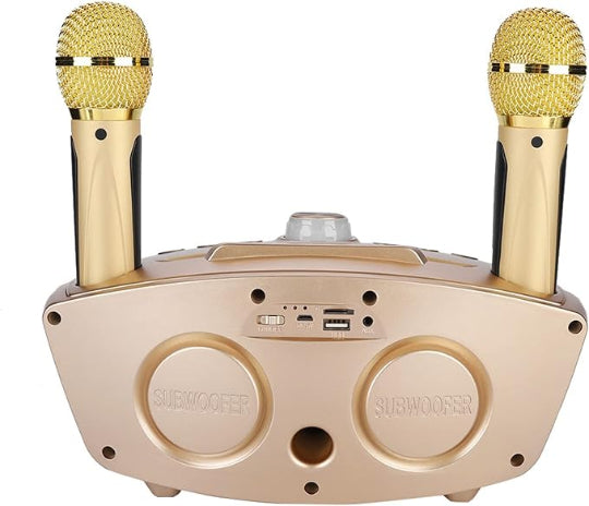 SDRD SD-306S Portable Karaoke Wireless Bluetooth Speaker with 2 Microphones (Gold)
