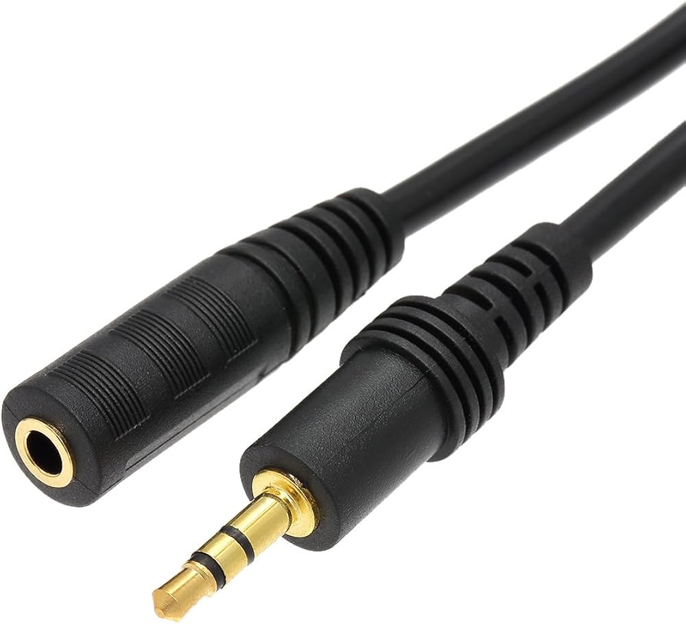 Male 3.5mm Stereo Jack to Female 3.5mm Stereo Jack Aux Cable, Black, 5m