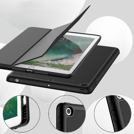 Jtech Slim TPU Back Trifold Stand Tablet Book Cover Case with Pencil Holder for iPad 9.7" 6th / 5th Generation 2018 / 2017 (Black)