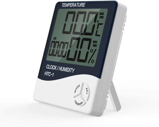 Digital clock, thermometer, hygrometer, alarm clock and white calendar with dual sensor HTC-1