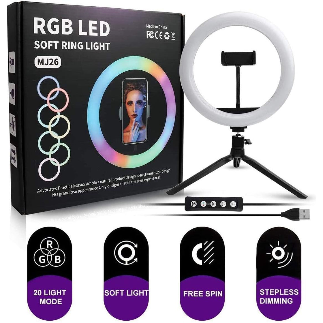 RGB LED Soft Ring light mj 26 10" + 2.1m Stand