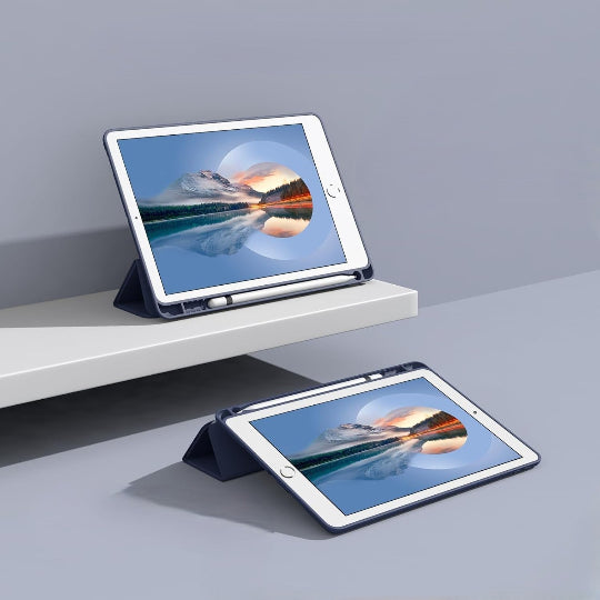 Jteach Slim TPU Back Trifold Stand Tablet Book Cover Case with Pencil Holder for iPad 10.2" 9th Gen (2021) 8th Gen (2020) 7th Gen (2019) Dark Blue