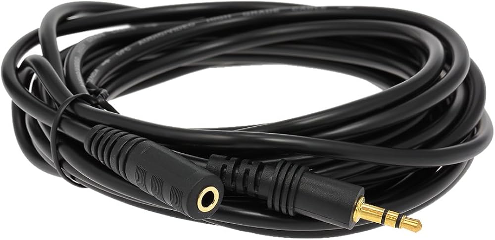 Male 3.5mm Stereo Jack to Female 3.5mm Stereo Jack Aux Cable, Black, 5m