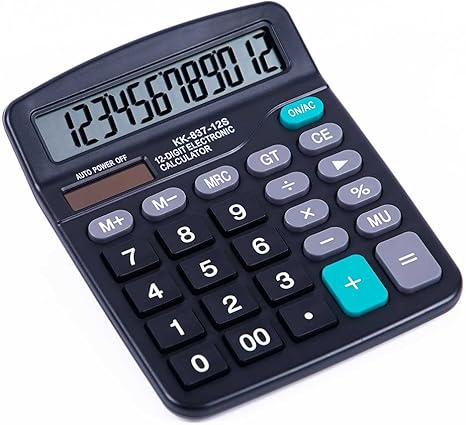 Calculators, KK-837-12S Standard Function Desktop Calculator, 12 Digit Large LCD Display, Battery and Solar Powered