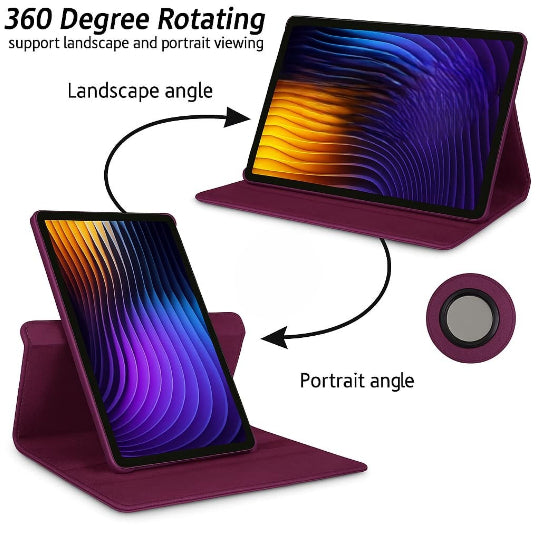 Smart Book Case 360° Rotating Stand Book Cover for Xiaomi Pad 5 / Pad 5 Pro 11" Purple