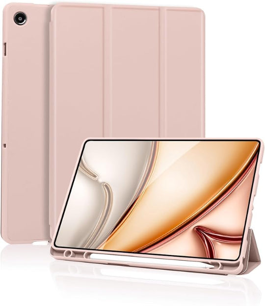 Jteach TPU Back Tri-fold Flip Cover Stand Book Cover Case with Pencil Holder For Samsung Galaxy Tab A9 Plus (Rose Gold)