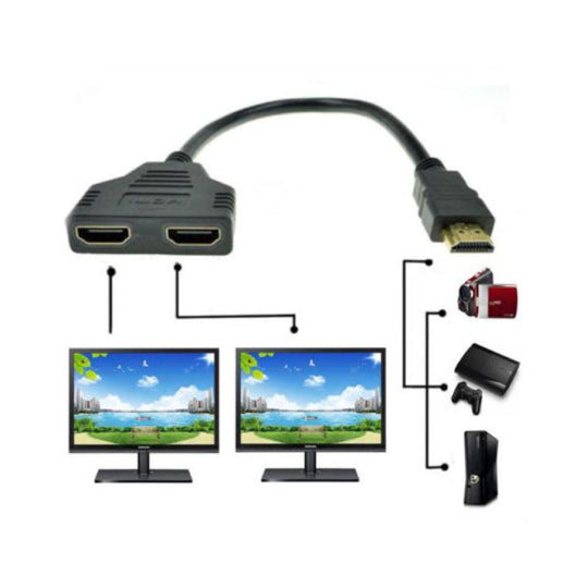 HDTV Splitter 2.54 cm HDMI Male to HDMI 2x Female 1080P Converter - Black