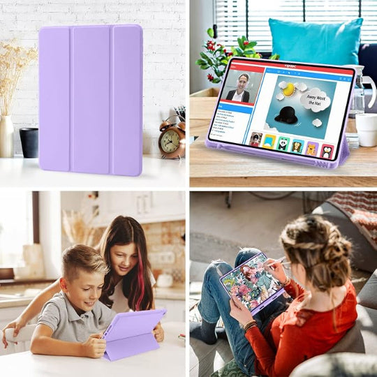 Premium Tri-fold Flip Case with Pencil Holder for iPad 10.2" 9th/8th/7th Gen: 2021/2020/2019 (Purple)