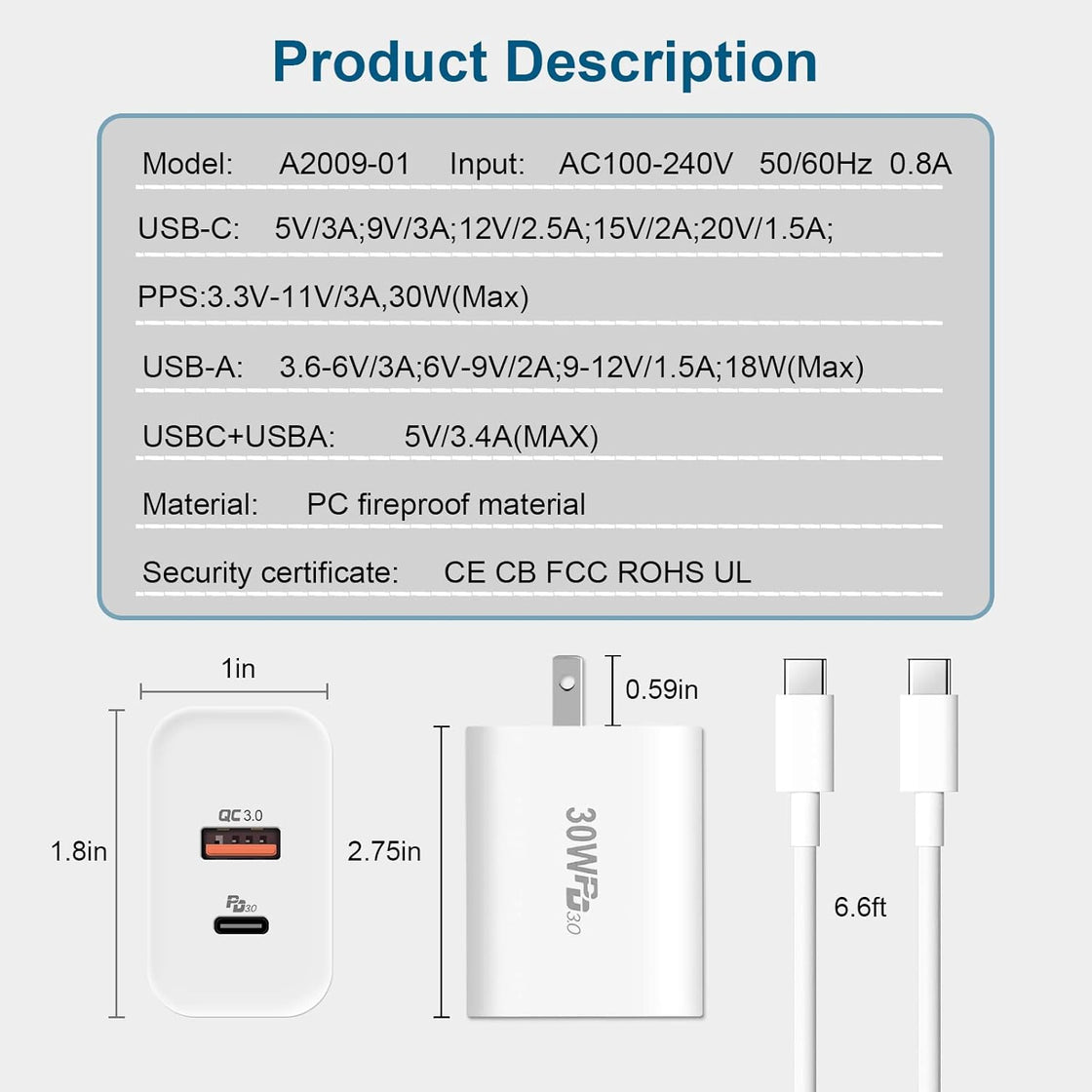 USB C Fast Charger 30W QH-Z89,cshare PD 3.0 USB Wall Charger,Foldable Power Adapter