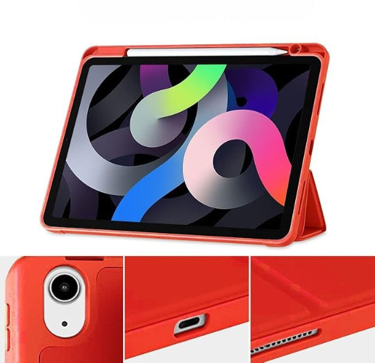 Smart Tri-fold Flip Case with Pencil Holder for iPad Air 11 Inch 2024 2025 2026, M2 M3 M4 Air 2020/2022, Red
