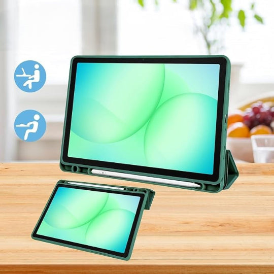 Smart Tri-fold Flip Case with Pencil Holder For Samsung Galaxy Tab A11 Plus - Green