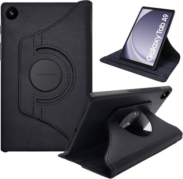 Cases Premium Quality Book Cover Case 360 Degree Rotating Stand Protective Cover For Sam Galaxy Tab A9 Black