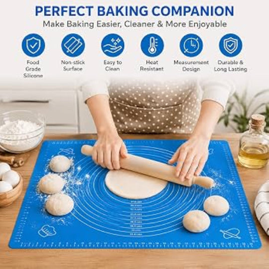 Silicone Baking Mat 70x50 Cm Food Grade Silicone for Home & Kitchen Pastry, Pizza Bread Cookies, Fondant, Pasta -Blue