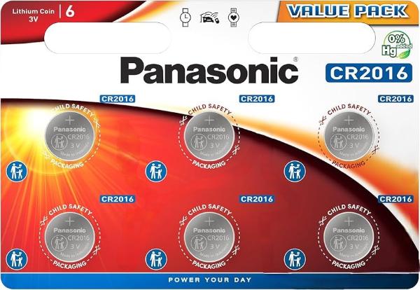 Panasonic Lithium Coin Cells Battery CR2016 3V (6PCS)