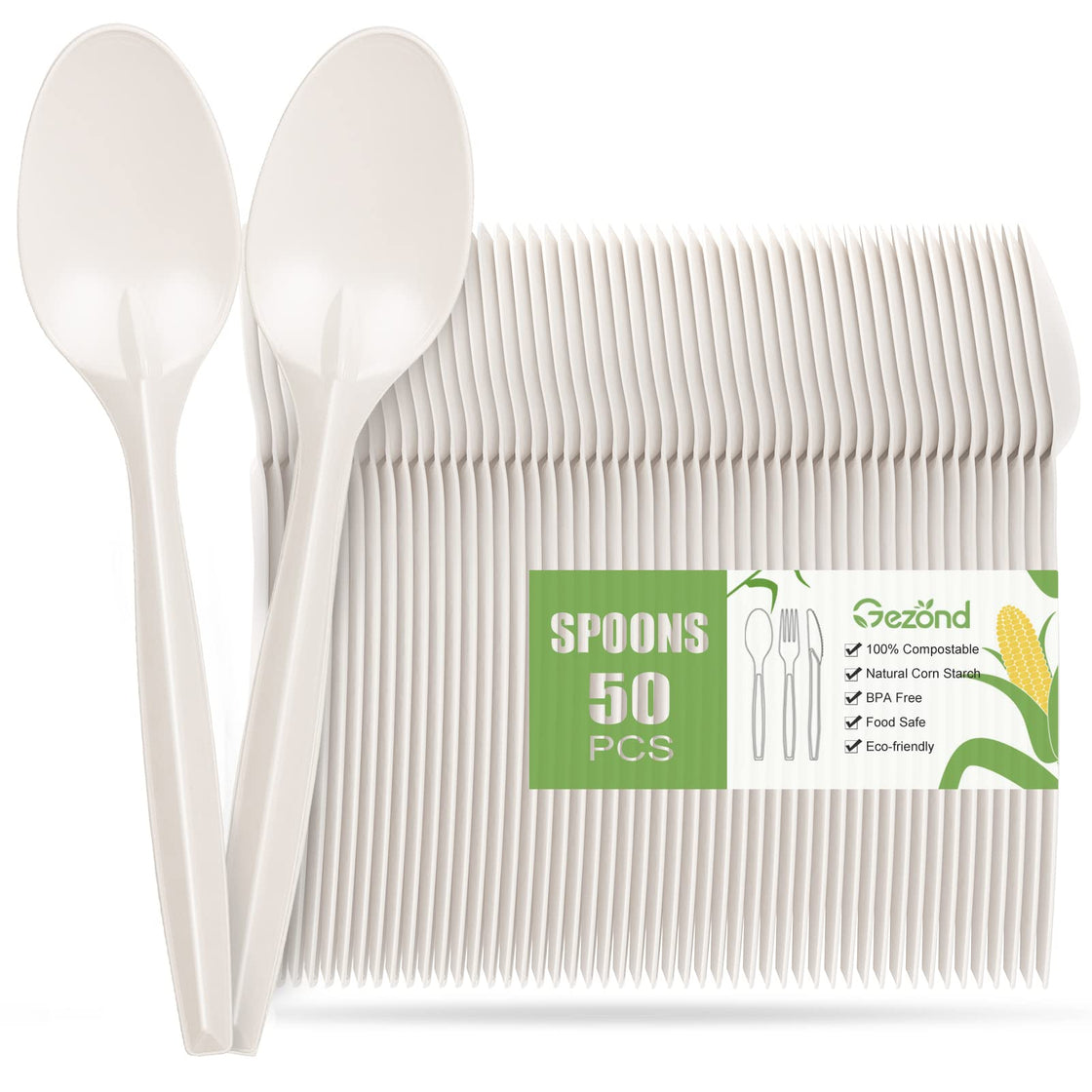 Kitchen Selection, White Medium Weight Sppons (Pack of 50pcs)