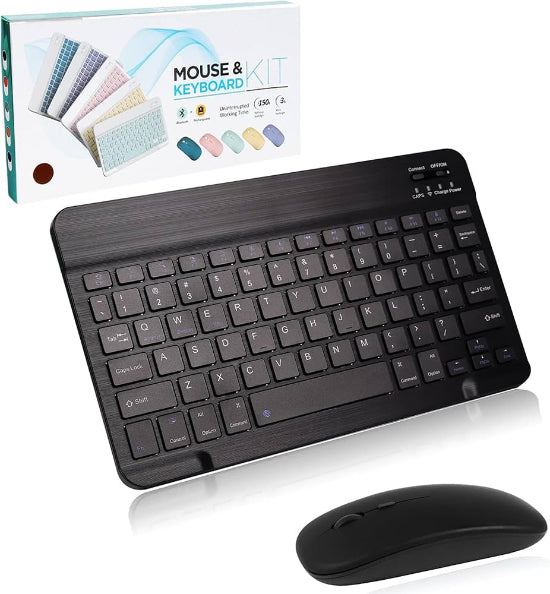 Rechargeable Bluetooth Keyboard and Mouse Combo Ultra Slim Full-Size Keyboard and Ergonomic Mouse for Laptop and All Bluetooth Enabled Mac/Tablet/iPad/PC/Laptop - Black