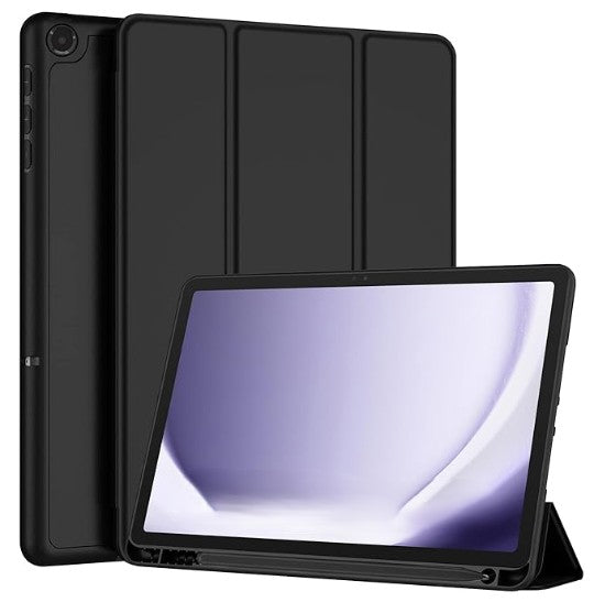 Jteach TPU Back Tri-fold Flip Cover Stand Book Cover Case with Pencil Holder For Samsung Galaxy Tab A11 Plus (Black)