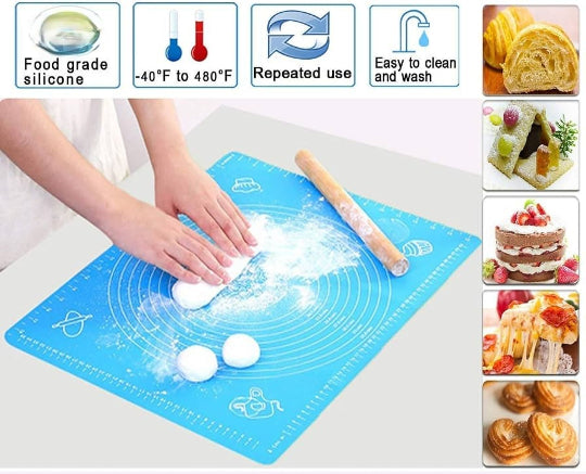 Silicone Baking Mat 70x50 Cm Food Grade Silicone for Home & Kitchen Pastry, Pizza Bread Cookies, Fondant, Pasta -Blue