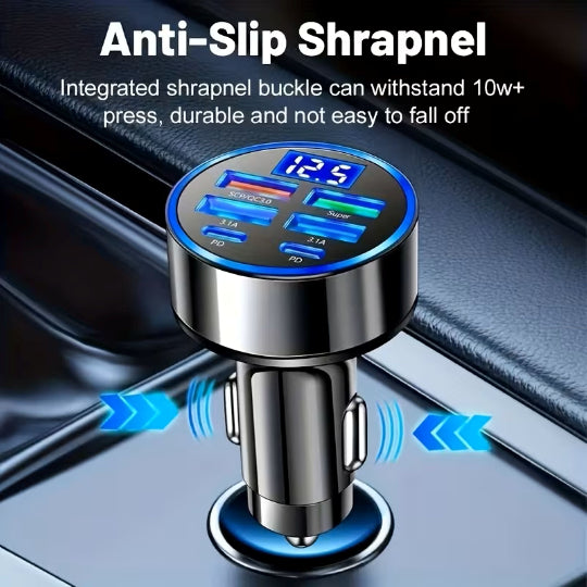 Fast Charging Car Adapter with 6 Ports 4 USB Ports & 2 Type-C Ports a Digital Screen 3.1A Rapid Charging