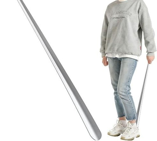 Small Hole Long Handle Shoe Horn 17.52"x1.77" Silver Tone Gray 1Pc Metal Shoehorn