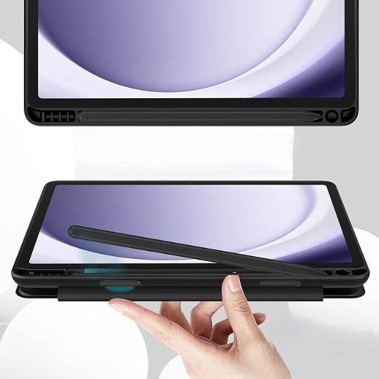 Jteach TPU Back Tri-fold Flip Cover Stand Book Cover Case with Pencil Holder For Samsung Galaxy Tab A11 Plus (Black)