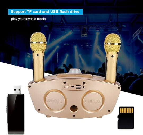 SDRD SD-306S Portable Karaoke Wireless Bluetooth Speaker with 2 Microphones (Gold)
