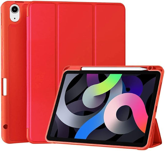 Smart Tri-fold Flip Case with Pencil Holder for iPad Air 11 Inch 2024 2025 2026, M2 M3 M4 Air 2020/2022, Red