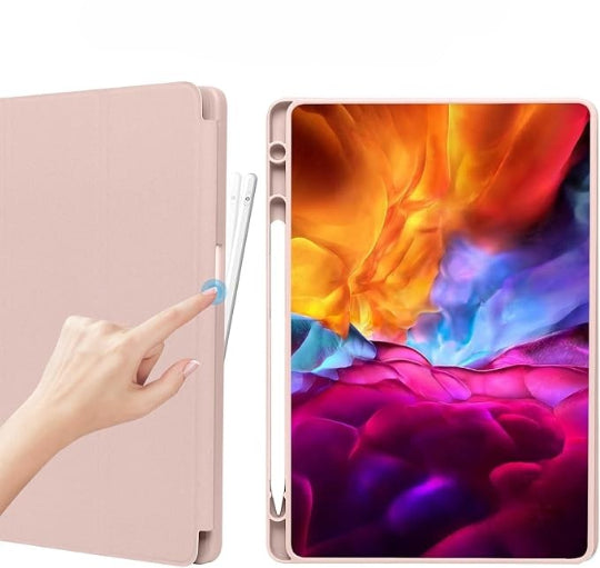 Jteach TPU Back Tri-fold Flip Cover Stand Book Cover Case with Pencil Holder For Samsung Galaxy Tab A9 Plus (Rose Gold)