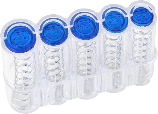 Waiter's coin case 5 places Universal Coin Holder Money Boxes Portable Coin Case Storage Box, Rounded Coin Holders for Cashiers, Waiters, Taxi Drivers (Clear)