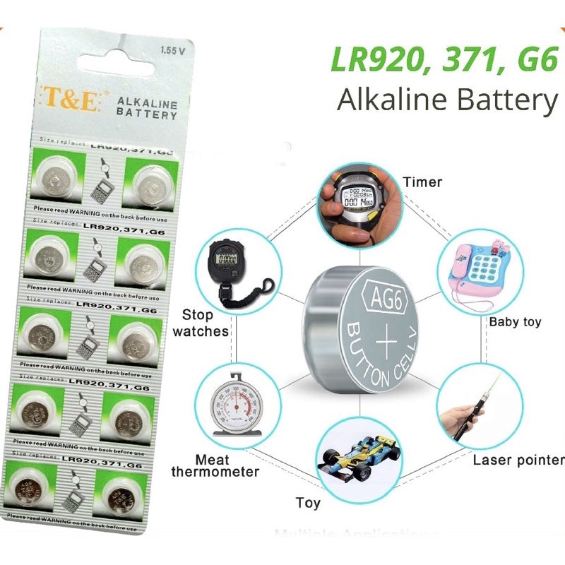 T&E Alkaline Battery AG6/LR920/371/177/L921/SR921 (10Pcs)