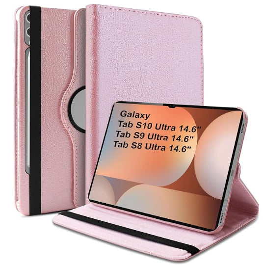Smart Book Case 360° Rotating Cover For Samsung Galaxy Tab S11 Ultra 14.6" (Rose Gold)