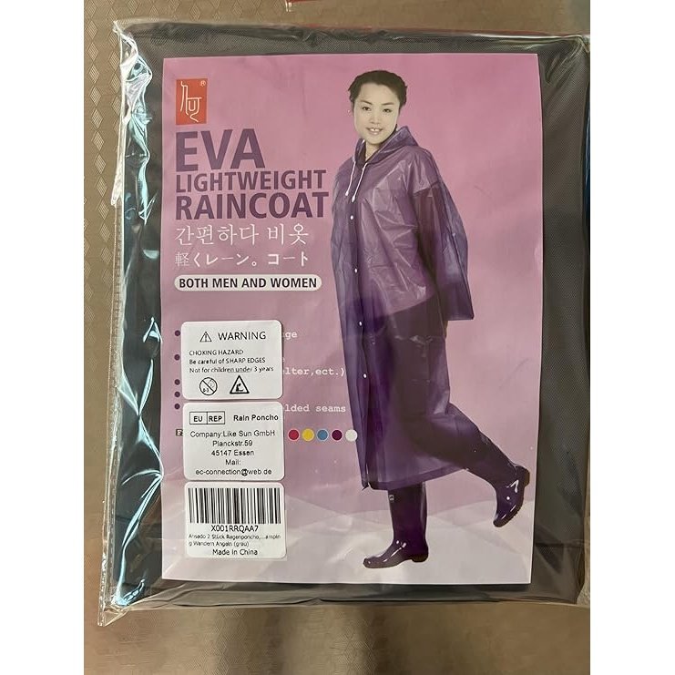 EVA Lightweight Raincoat For Men and Women - Black 