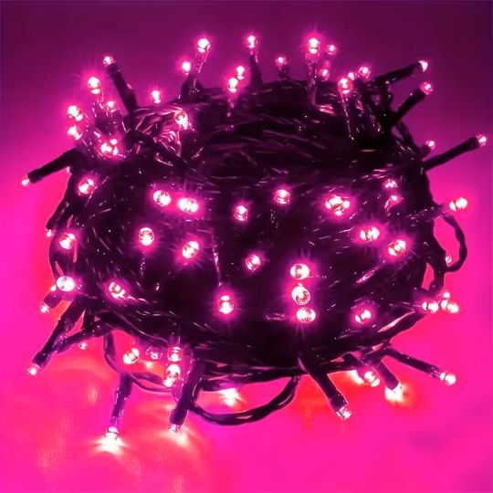 100 LED Christmas lights 10m pink with green cable