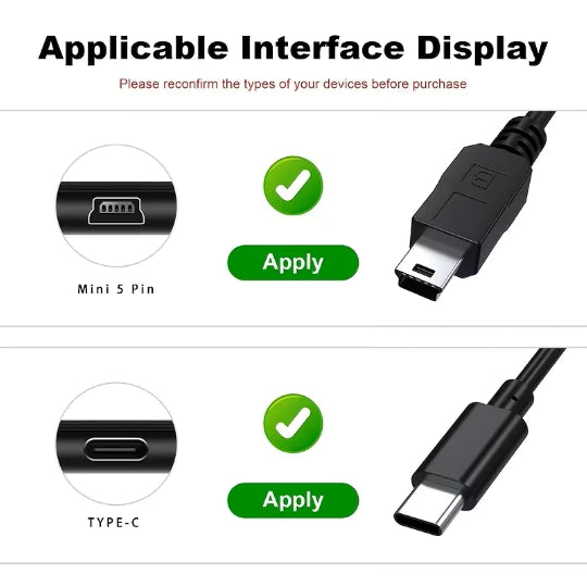 0.5-meter Mini 5Pin to Type-C OTG Data Cable, Supporting Charging Black