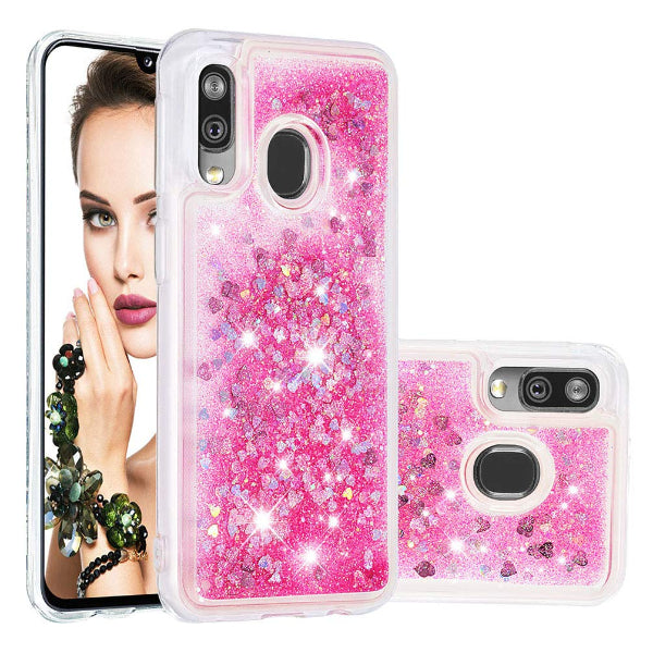 Glitter Case Hearts Liquid Back Cover for Samsung Galaxy A40  Gold Rose
