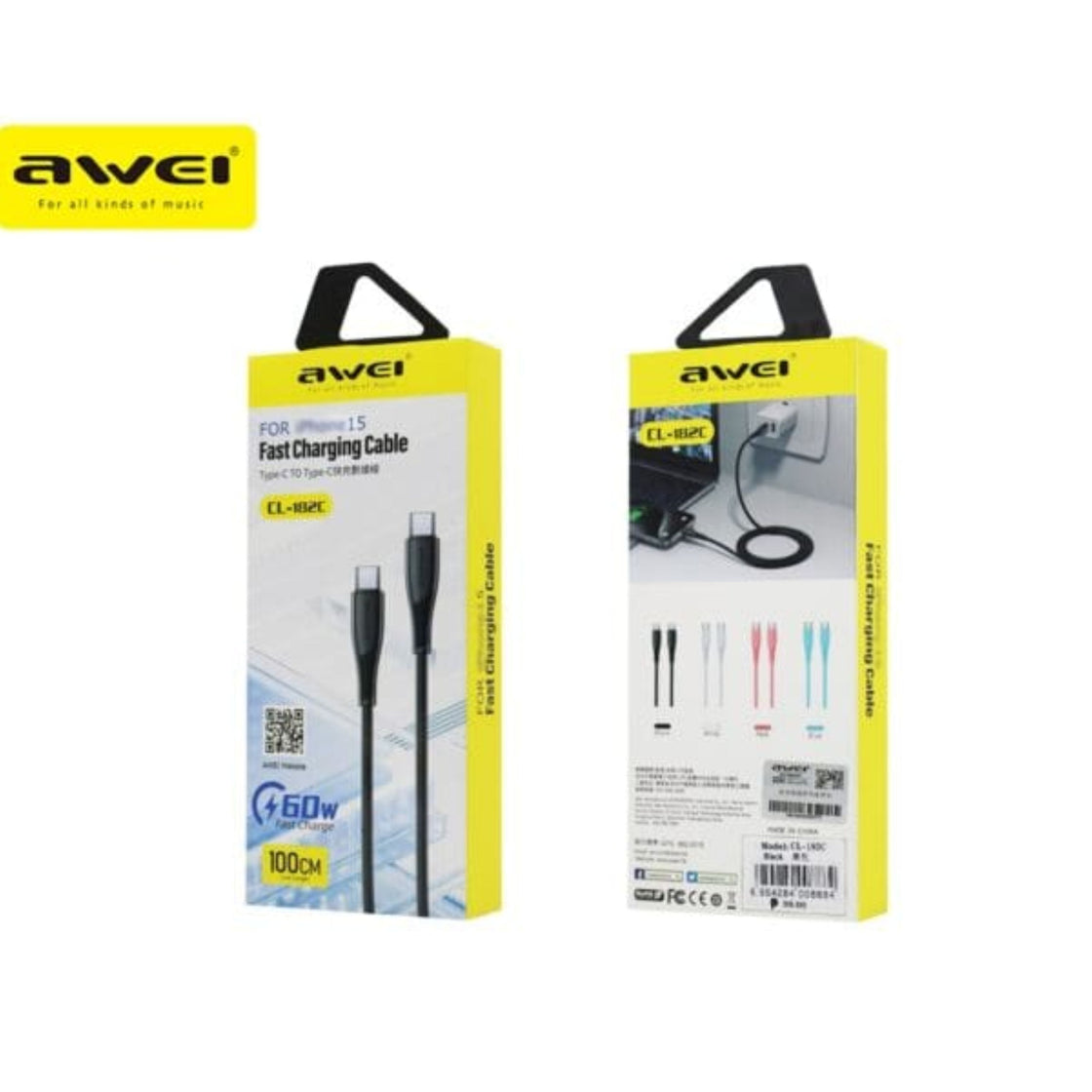 AWEI CL-182C 60W Fast Charging Cable TYPE-C to TYPE-C 1m White