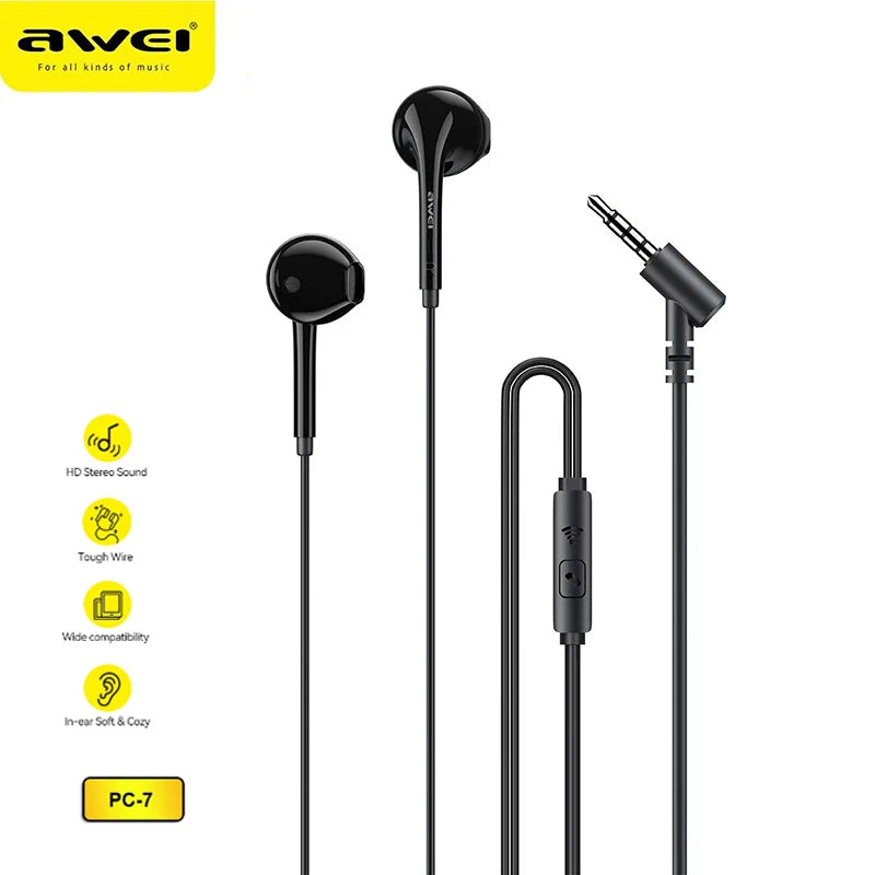 Awei PC-7 3.5mm Wired Headphones In Ear Headset Wired Earphones with Mic