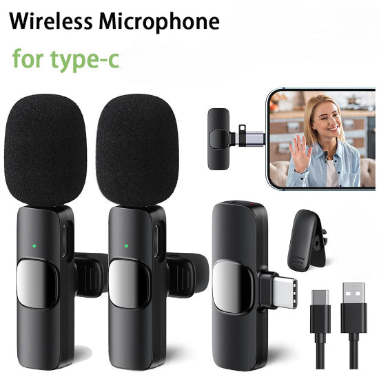 K9 Dual Wireless Microphone Plug and Play USB-C For Phone PC Tablet Vlog Video Recording Type-C Connector