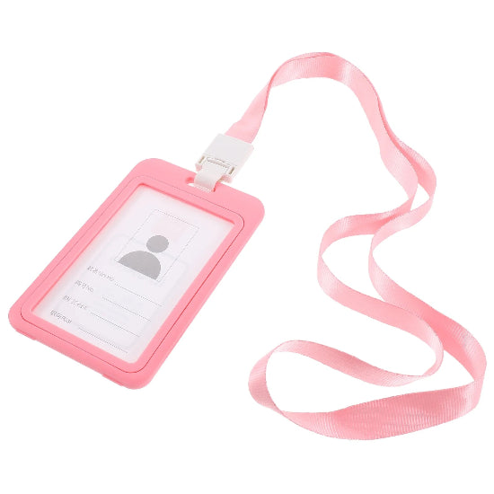 Card Holder Double-Sided Transparent Id Badge Card Holder,Plastic Vertical Double Sided Name Card Badge Holder with Lanyard for School Business Office