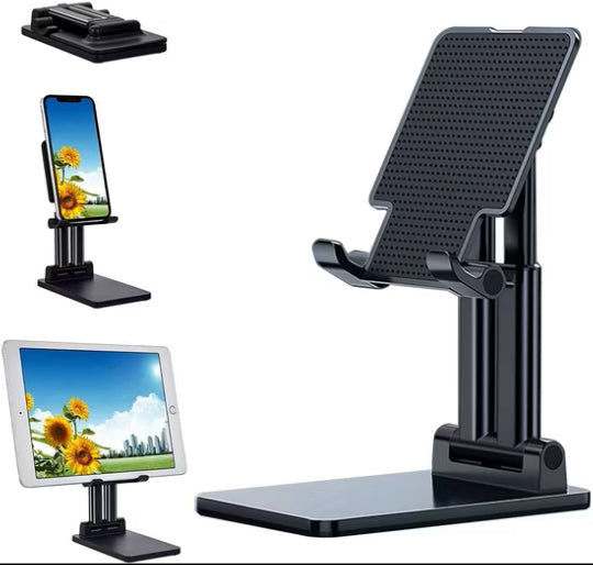 Adjustable Cell Phone Stand, Foldable Portable Phone Stand Phone Holder for Desk, Desktop Tablet Mobile Phone iPad (Black)
