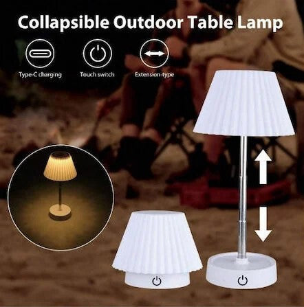 Collapsible Outdoor Table Lamp 11cm-28cm(H) x 14cm(Dia) SMD Bulb x 12 Telescope Pole Lithium-Battery 1200mah Rechargeable Battery