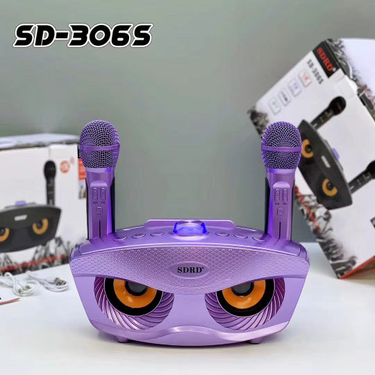 SDRD SD-306S Portable Karaoke Wireless Bluetooth Speaker with 2 Microphones (Purple)