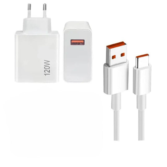 Gerlax 120W Charger with USB-A Port and Cable USB-C Data Cabel White