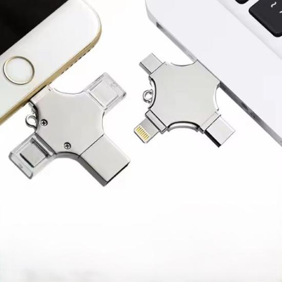 USB Flash Drive 4IN1 Metal USB Pendrive 32GB Memory Stick For USB Male/USB-C Male/Micro Usb Male/Lighting Male