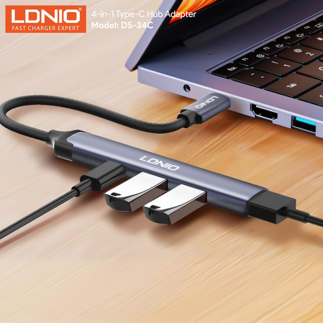 LDNIO DS-34C Mini 4-in-1 USB-C Dock Multi Splitter Adapter Usb-C To Usb 3.0x1+Usb 2.0x2+Usb-C 2.0x1