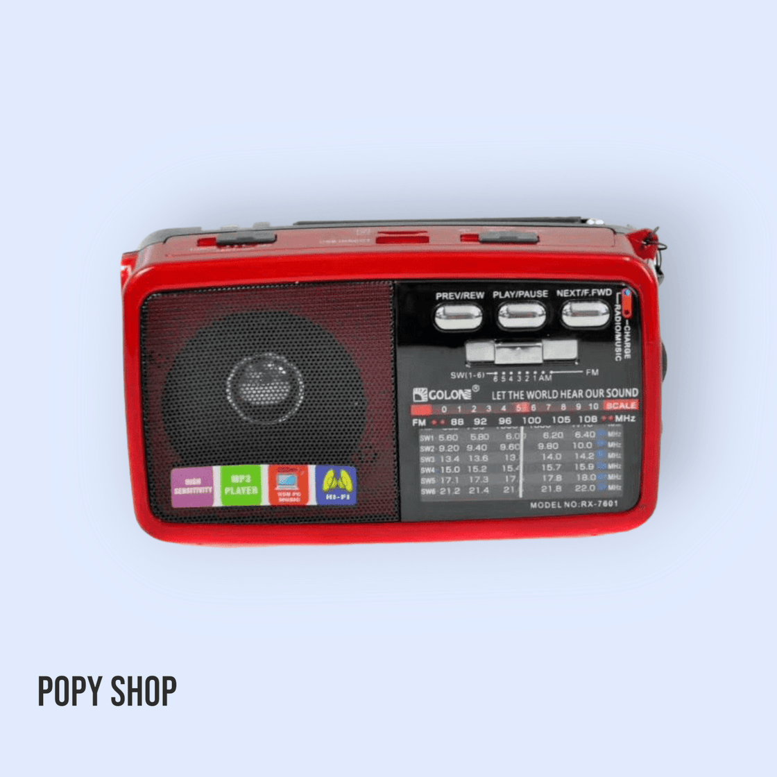 Golon RX-7600BT Portable Radio Rechargeable with Bluetooth and USB Red 