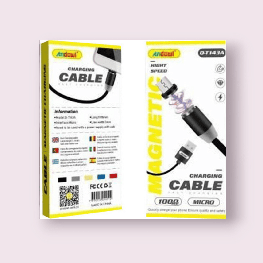 Andowl Magnetic USB to Micro-USB Cable Black 1m Q-T143 