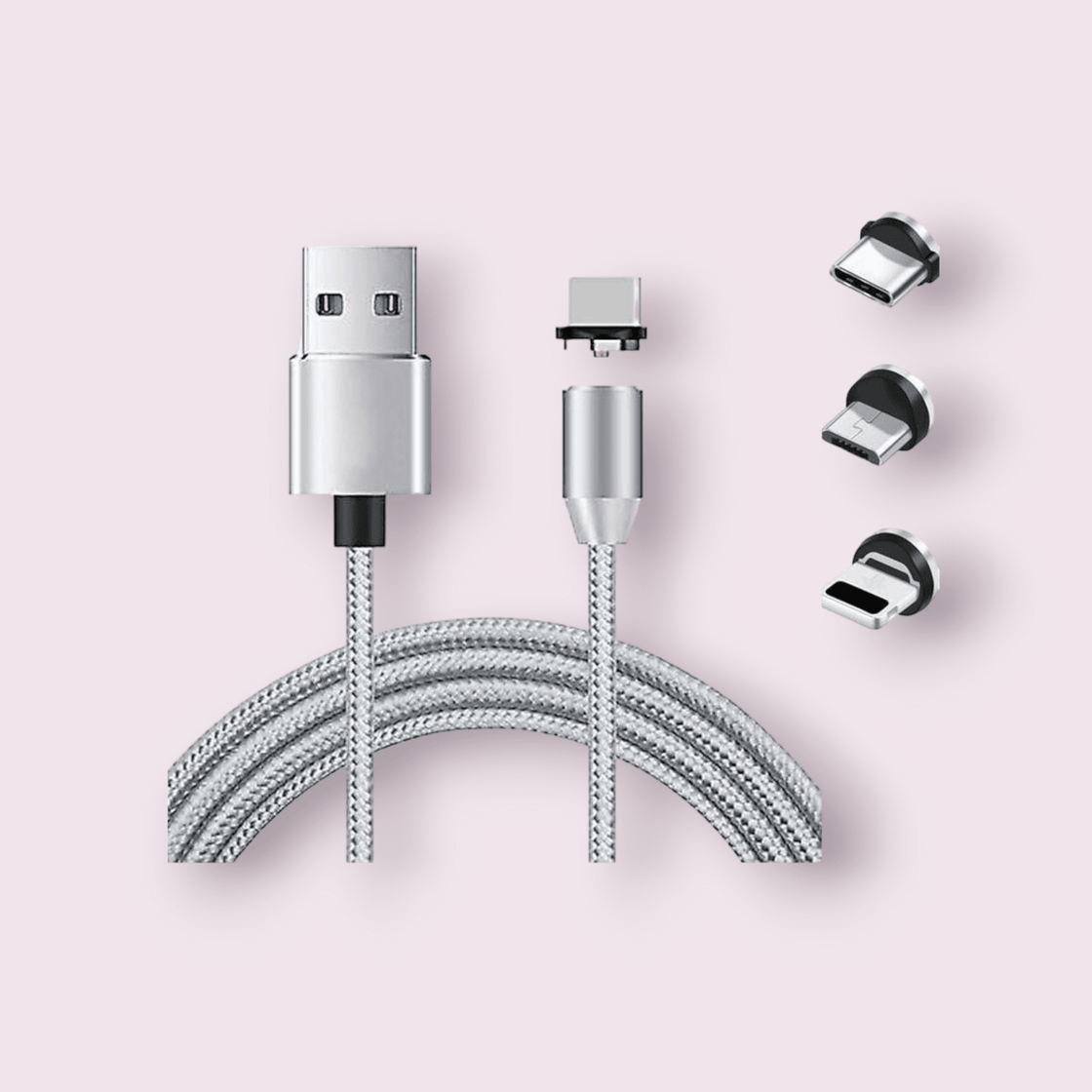 Usb 3 Magnetic USB to Lightning / Type-C / micro USB Cable Silver 1m 