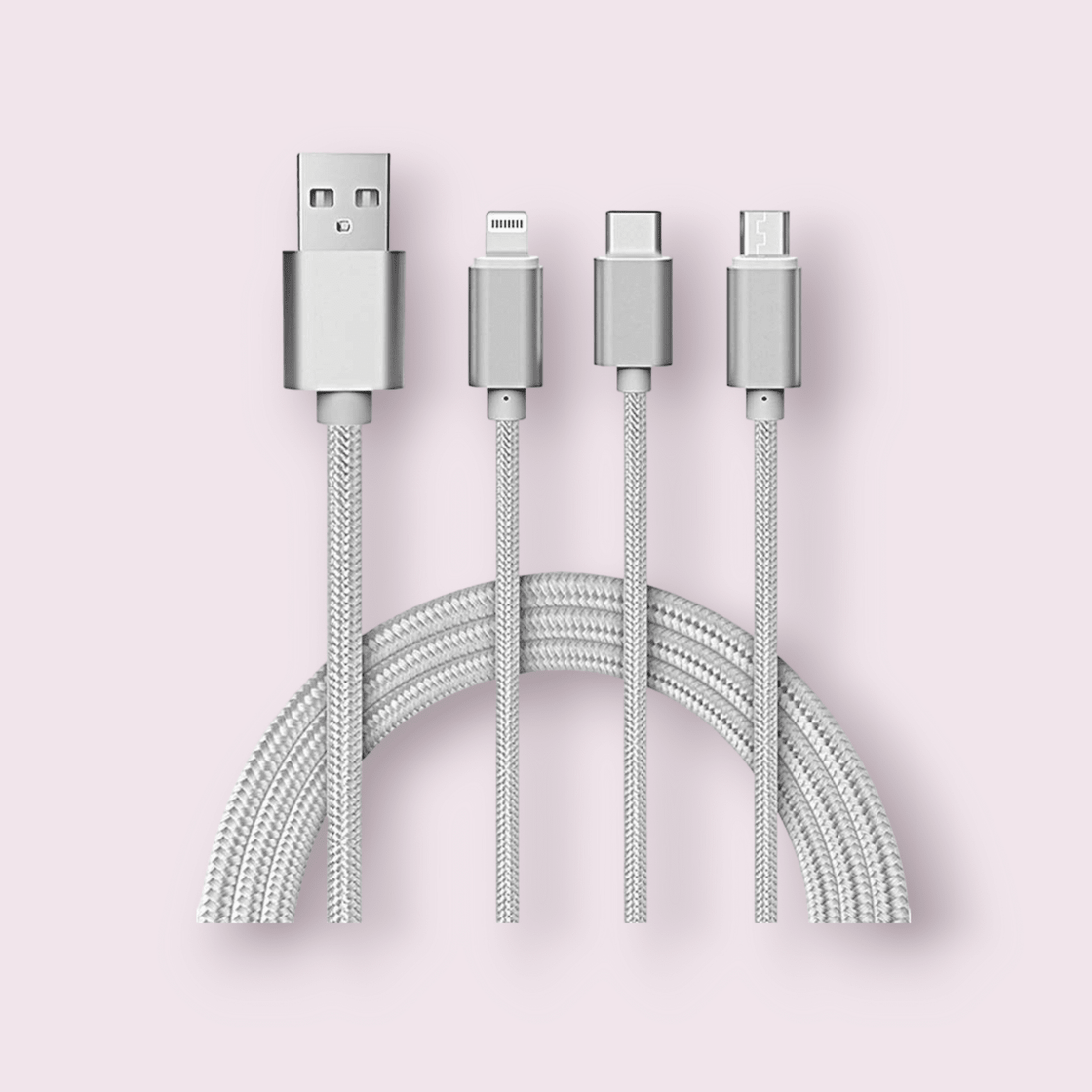 YOURZ 3 IN 1 BRAIDED USB CHARGING CABLE FOR ANDROID APPLE & TYPE C SMARTPHONES 