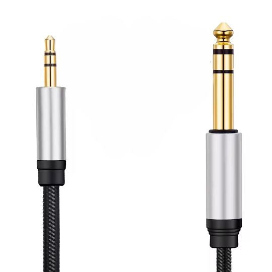 1m Stereo Braid Cord TRS 3.5mm to 6.35mm Jack Adapter AUX Audio Cable for MP3 Phone PC Guitar Amplifier Speaker
